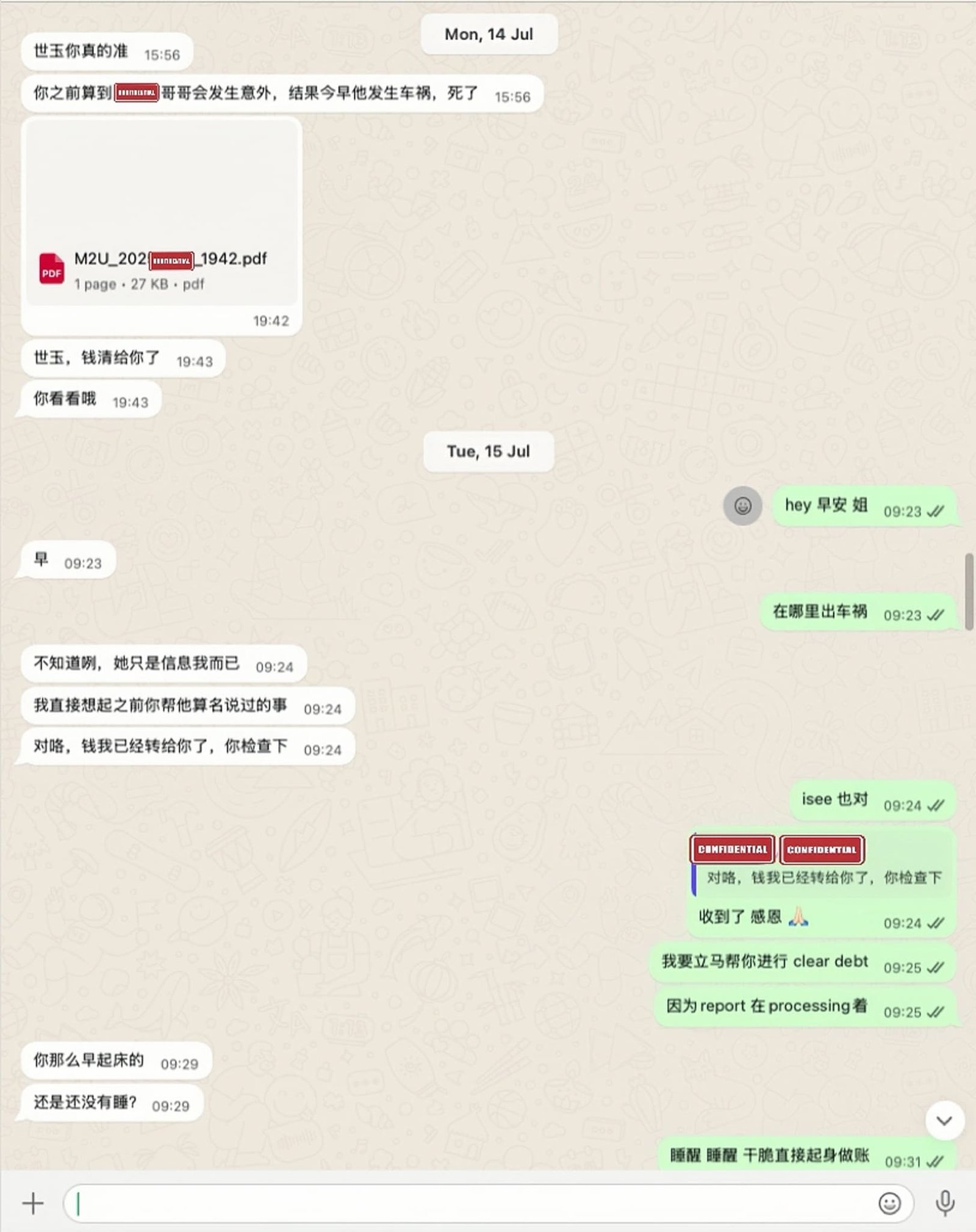 Chat evidence of LouisThai predicting client’s family member death accurately.