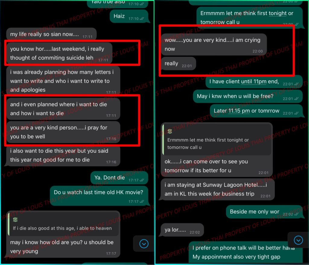 As seen in the actual conversation (excerpt below), Client J expressed suicidal thoughts, but through LouisThai’s compassionate guidance, she found hope again.
